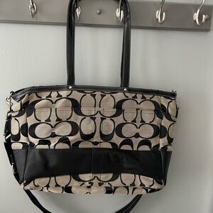 Coach Black and Tan Signature Pattern Tote